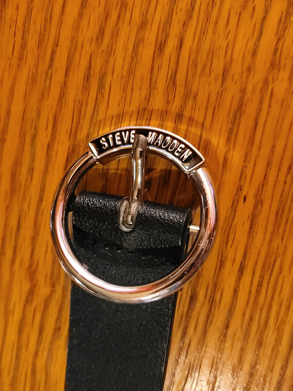 Steve Madden Black Leather Ring-Buckle Belt